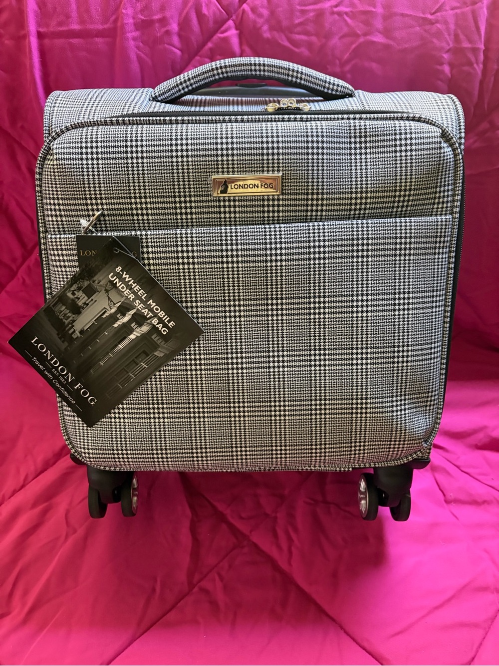 London Fog Black Houndstooth Plaid Rolling/LapTop 8/Spinner Under Seat Carry~On